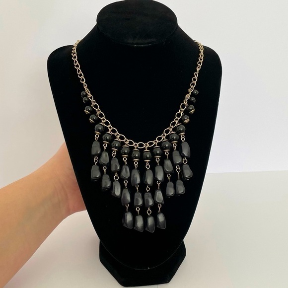 GOLD And Black Tiered Statement Necklace With Adjustable Length - Picture 1 of 5